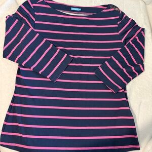 J. McLaughlin Navy and Pink Striped Long Sleeve Top